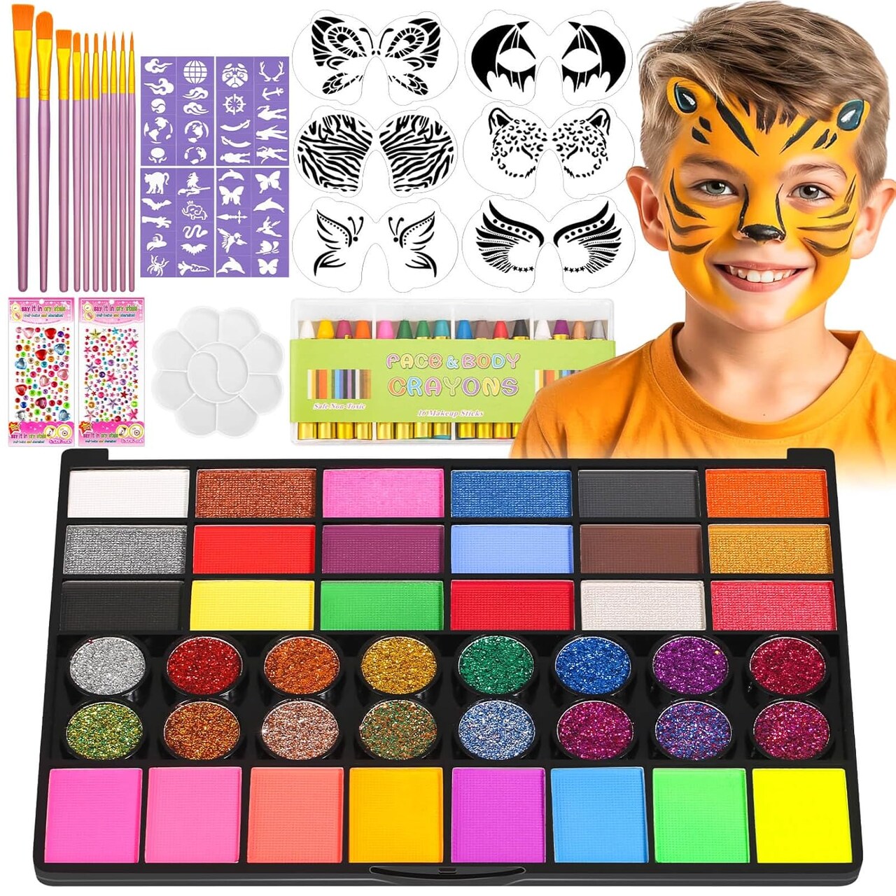 Kids Face Painting Kit	42 Colors (classic, glitter, fluorescent)